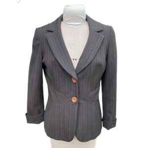 Classiques Entier 2-Button Pinstripe Blazer Sz. 8 Lined Brown